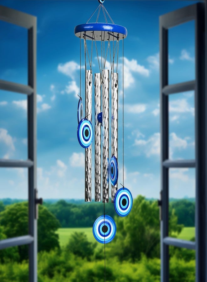 Hindcraft Home Decor Items, Wind Chimes for Balcony, 27-Inch Evil Eye Wind Chime with 4 Silver Pipes - Wall Hanging for Positive Energy, Living Room, Balcony, Garden, Wind Chimes for Positive Energy - Image 1